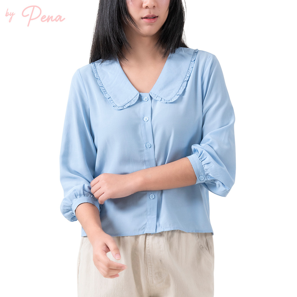 By Pena เสื้อเบลาส์ผู้หญิง คอปก สีพื้น BPSL072503