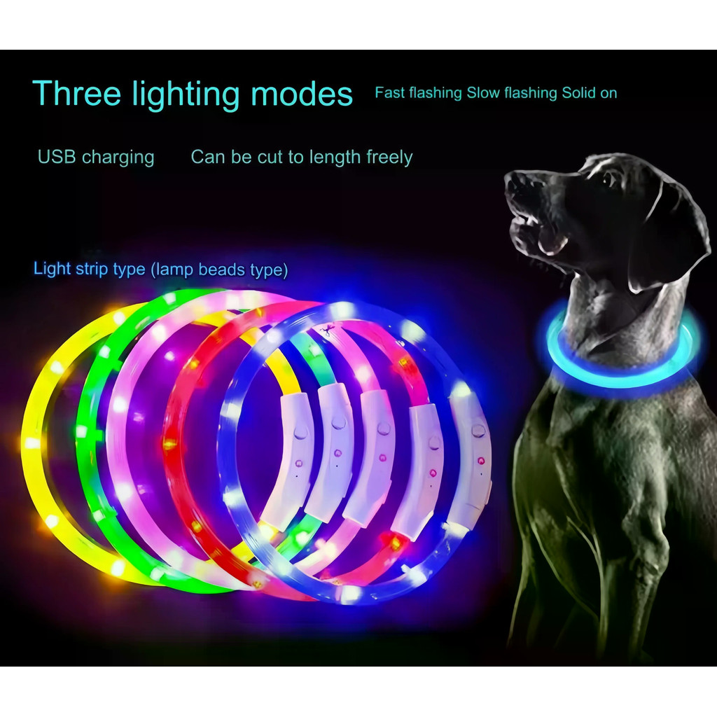 40/50/70เซนติเมตร นํา ปลอกคอสุนัข ยูเอสบี ชาร์จสัตว์เลี้ยงสุนัขคืนส่องสว่างชาร์จปกเรืองแสงสร้อยคอปกความปลอดภัยไฟกลางคืน