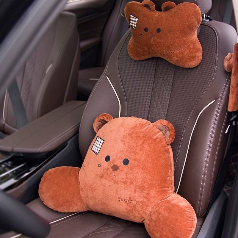 รองรับเอว four seasons universal พนักพิงศีรษะในรถยนต์ หมอนบีบอัดแบบนุ่ม การ์ดคอรถยนต์ การ์ตูนน่ารัก หมอนภายในรถ หมอนเบาะรถยนต์ หมี