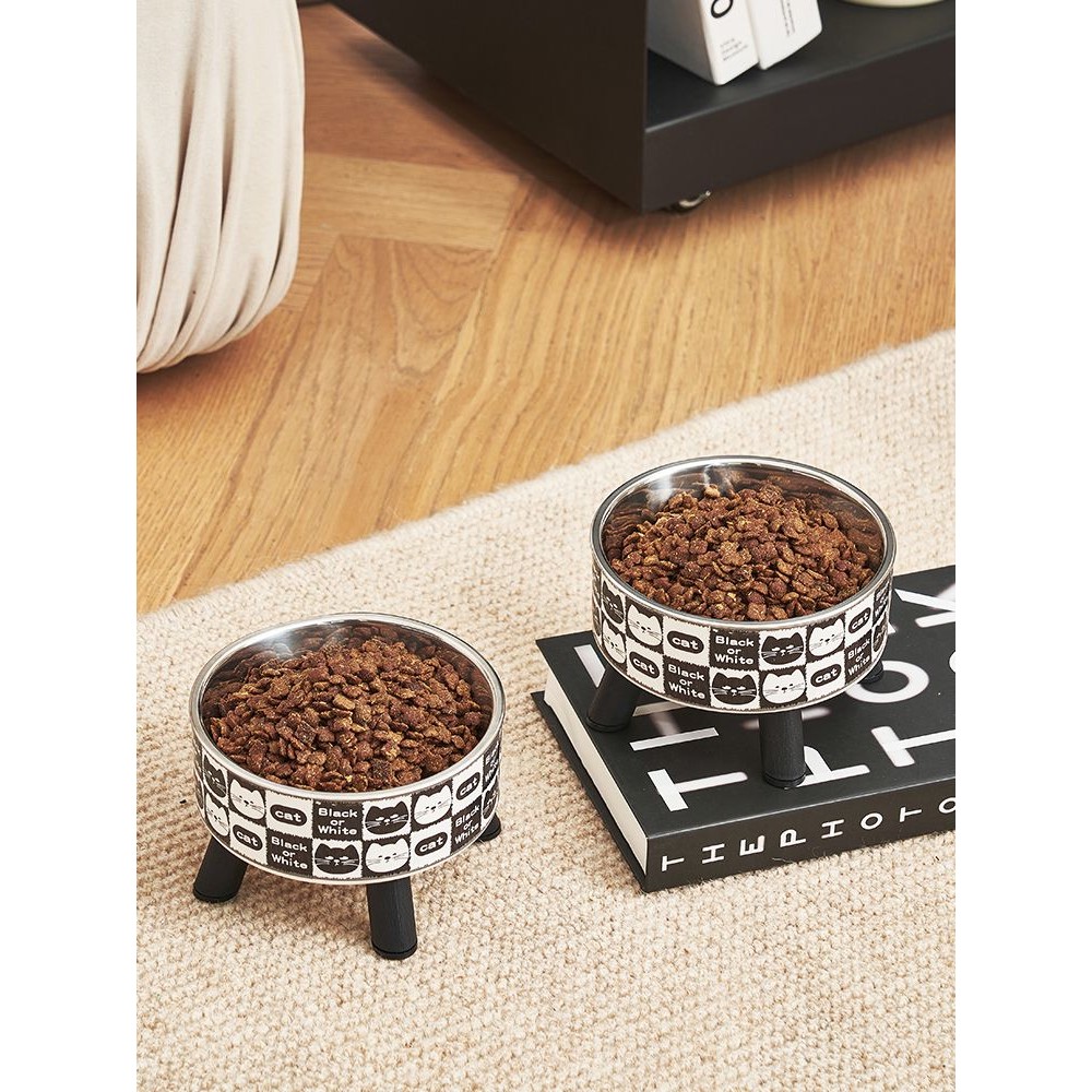 猫不ida clavicle 高脚护宠物 文胸猫咪通用泰迪可爱防滑水食用ชามแมวสแตนเลสสูงเท้าคอป้องกันสัตว์เลี้ยงชามข้าวแมวzaizhengy0891.