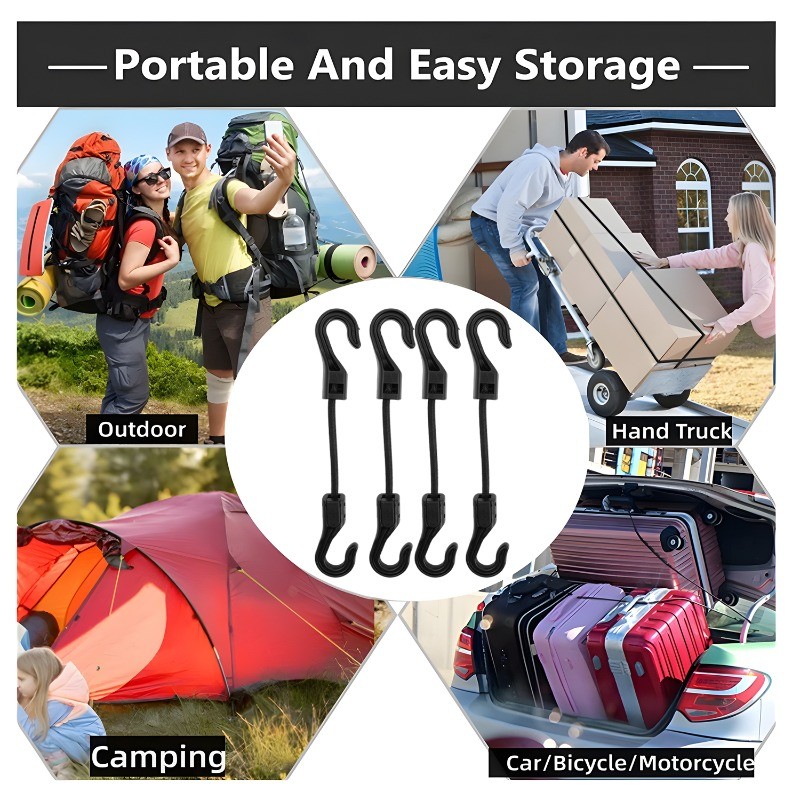 สายบันจี้จัมสำหรับงานหนัก เชือกยางยืดดูดซับแรงกระแทกพร้อมตะขอพลาสติก UV resistant สำหรับการเดินทางและเครื่องมือแคมป์ปิ้ง - รูปที่ 3