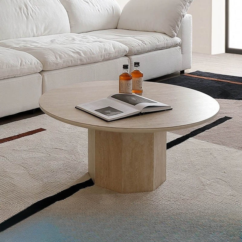 โต๊ะกาแฟห้องนั่งเล่นหินอ่อนกลมฝรั่งเศสหินถ้ำโต๊ะกาแฟโต๊ะเล็กๆสำหรับบ้านขนาดเล็กสไตล์สแกนดิเนเวียน