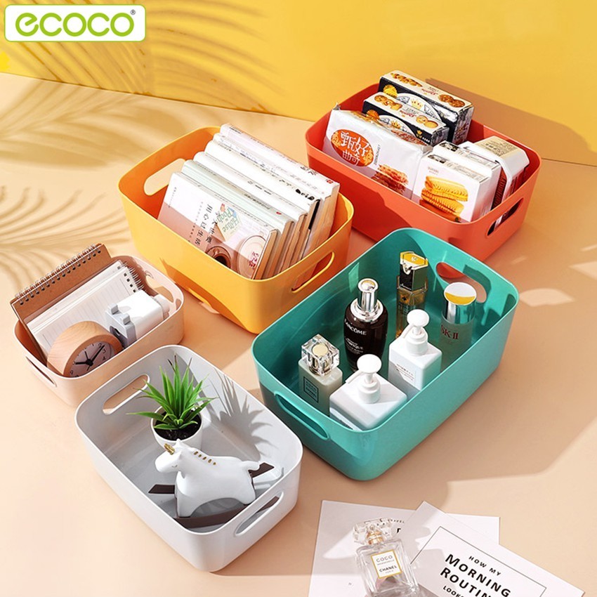 Ecoco ตะกร้าใส่ของ กล่องพลาสติก กล่องใส่ของอเนกประสงค์ ตะกร้าใส่ของ มีหูจับ2ด้าน เก็บของใช้