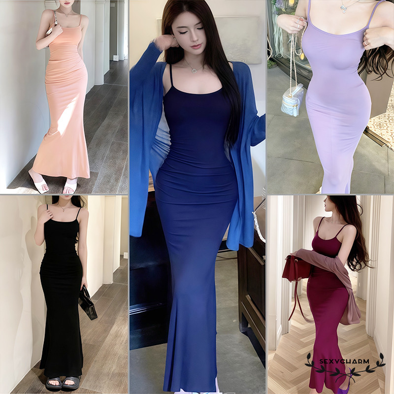 Sexy Charm🌈🌈สไตล์ฝรั่งเศส กระโปรงสกินนี่ กระโปรงแม็กซี่ สีพื้น จัดส่งภายใน 1-3 วันทำการ