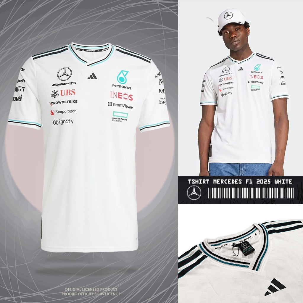 AXEULE RACING เสื้อยืด MARCEDES X ADIDAS AMG F1 TEAM 2025 WHITE GRADE ORIGINAL premium black MENS ล่