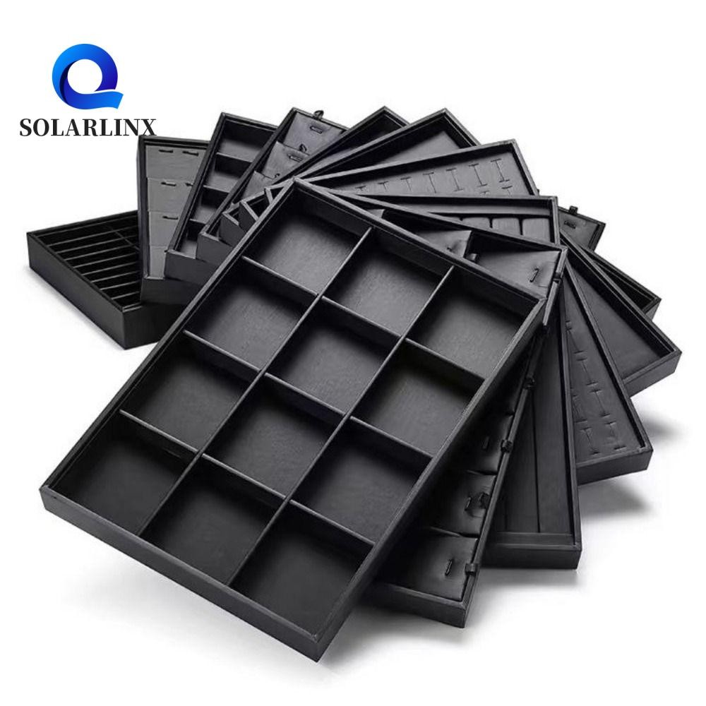 SOLARLINX ถาดแสดงเครื่องประดับ,สีดําStackable PUหนังเครื่องประดับพาเลท,พรีเมี่ยมด้านล่างแบนกันน้ําที่ถอดออกได้ Dividersสร้อยข้อมือจัดเก็บ Dresser