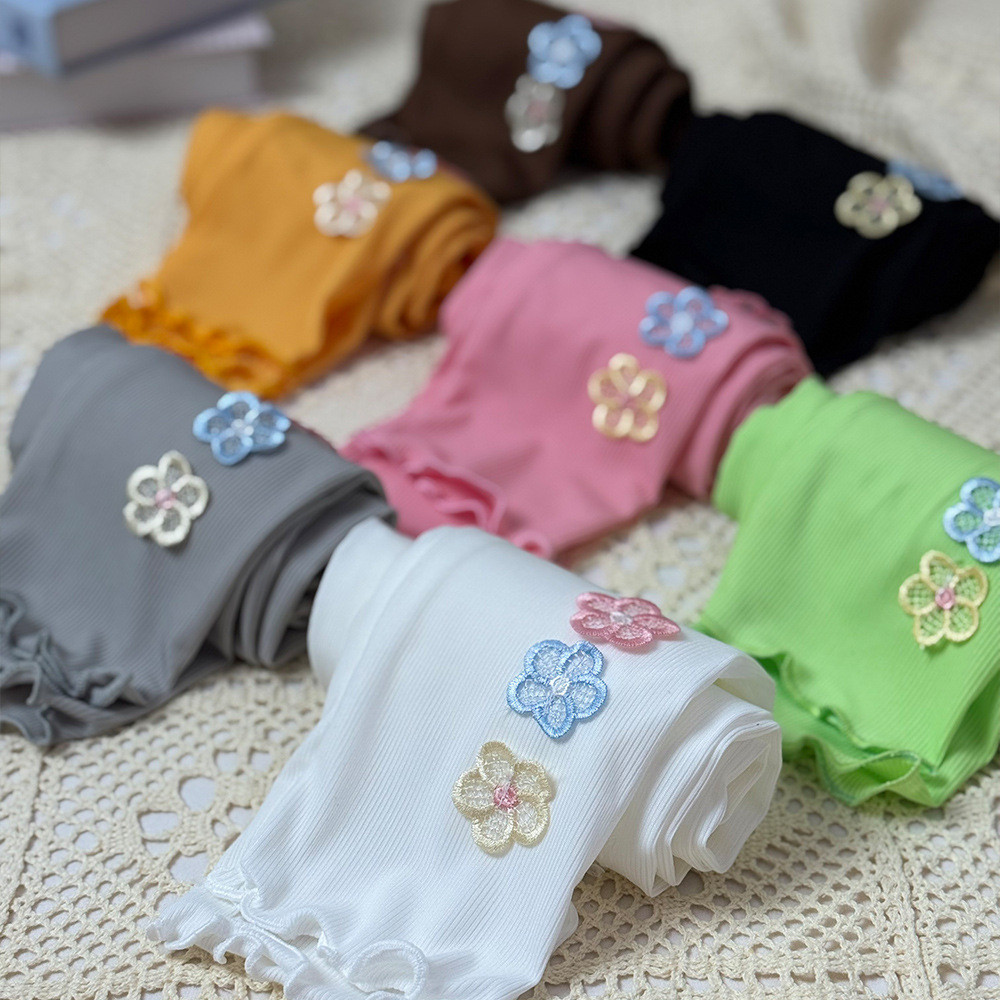 เลกกิ้งเด็กสาว ผ้าไหมน้ำแข็ง พิมพ์ลายดอกไม้ สวมใส่ได้นอกบ้านและภายในบ้าน