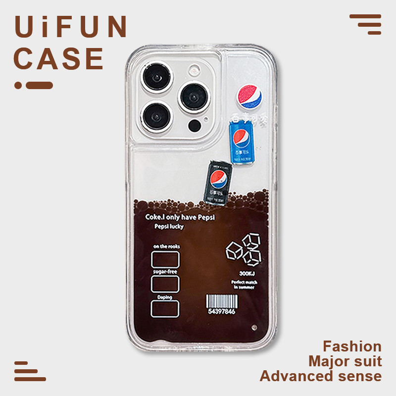 Creative Float Pepsi Cola Flow Liquid Quicksand เคสโทรศัพท์สําหรับ iPhone 17 16 15 14 13 12 Pro Max 