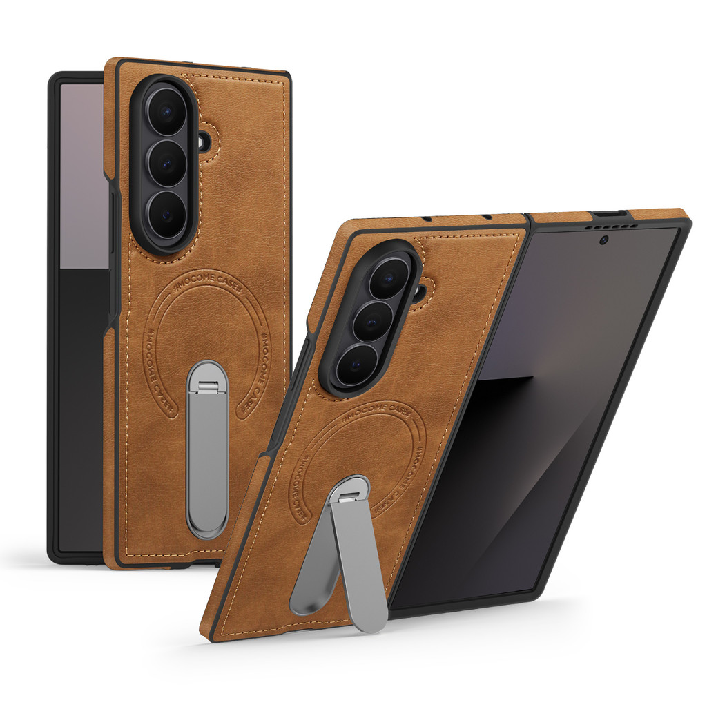 Strong Magnetic Bracket หนังเคสโทรศัพท์สําหรับ Samsung Galaxy Z พับ 7 Fold6 5 4 3 ไร้สายชาร์จ Hard Cover