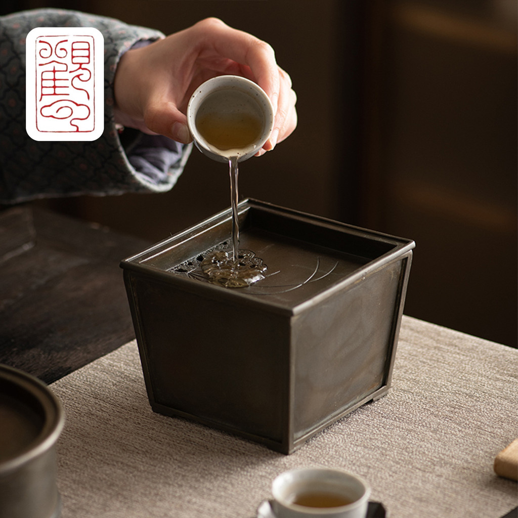 [กวนหยุน] ศิลปะโบราณทําชุดน้ําชากังฟูญี่ปุ่นดีบุกโบราณเจี้ยนสุ่ยชาสารตกค้างถังครัวเรือนดีบุกแห้งชงตารางชาซักผ้าเก็บน้ําเสียถังน้ํา[WF012]