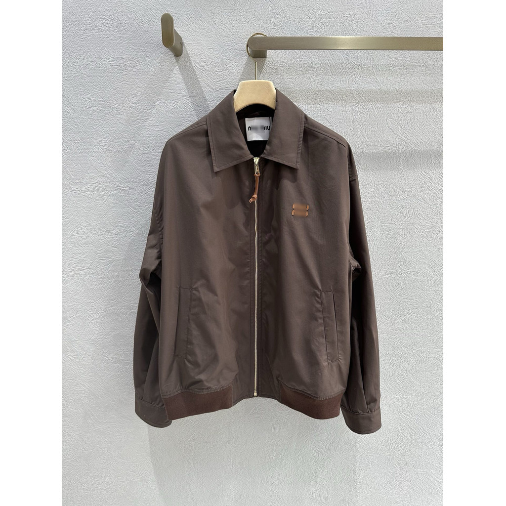 South Oil Womens Clothing 2025 Early Autumn MIUM * ใหม่สีน้ําตาลสีกาแฟของแท้หนัง Cuff Jacket เสื้อแจ