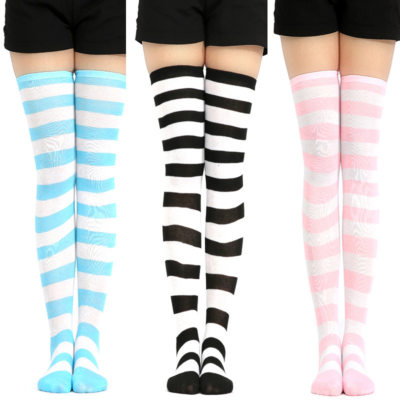 hot new Cute Socks Stockings Women's Japanese-style Blue White Stripe Knee Socks Legs Socks COSPLAY 