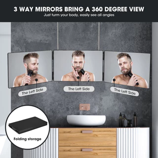 🔥COD 3 Way Mirror 360 Mirror Self Cut Hair, Adjustable Foldable Portable Trifold Mirror with Height Retractable Hook