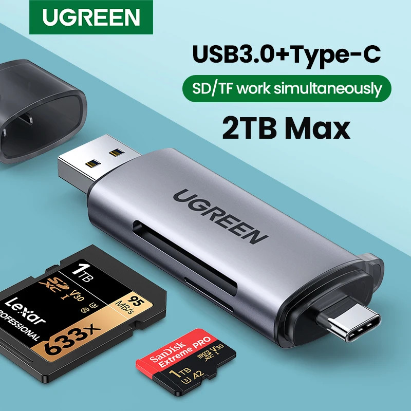 UGREEN เครื่องอ่านการ์ด USB3.0/USB C SD/Micro SD อะแดปเตอร์สําหรับแล็ปท็อป คอมพิวเตอร์ สมาร์ทการ์ด