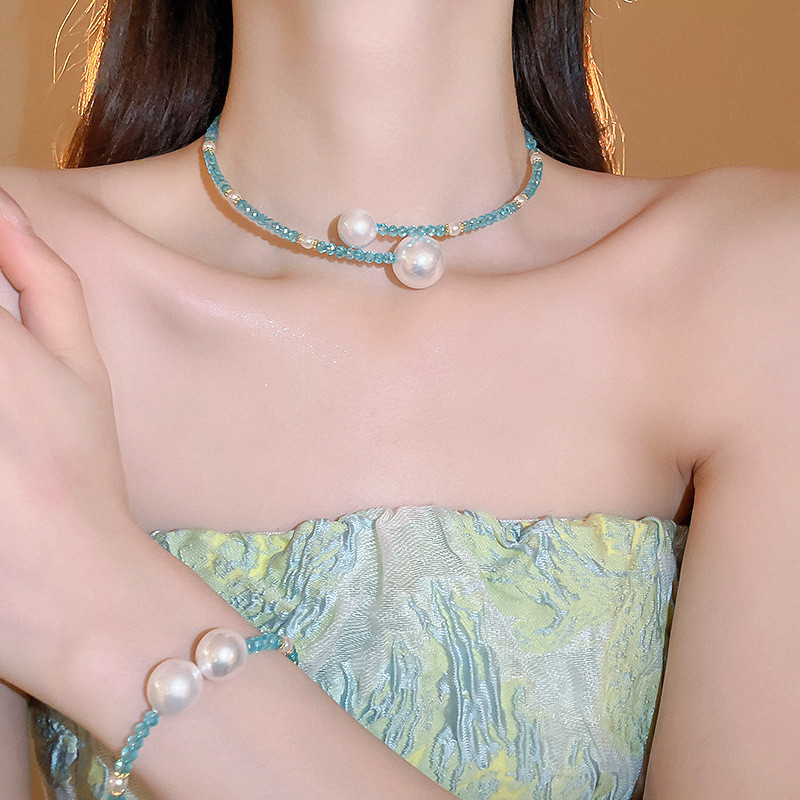 สร้อยคอมุกคริสตัลหรูหรา ดีไซน์เรียบง่าย สไตล์แฟชั่นระดับไฮเอนด์ GVW8