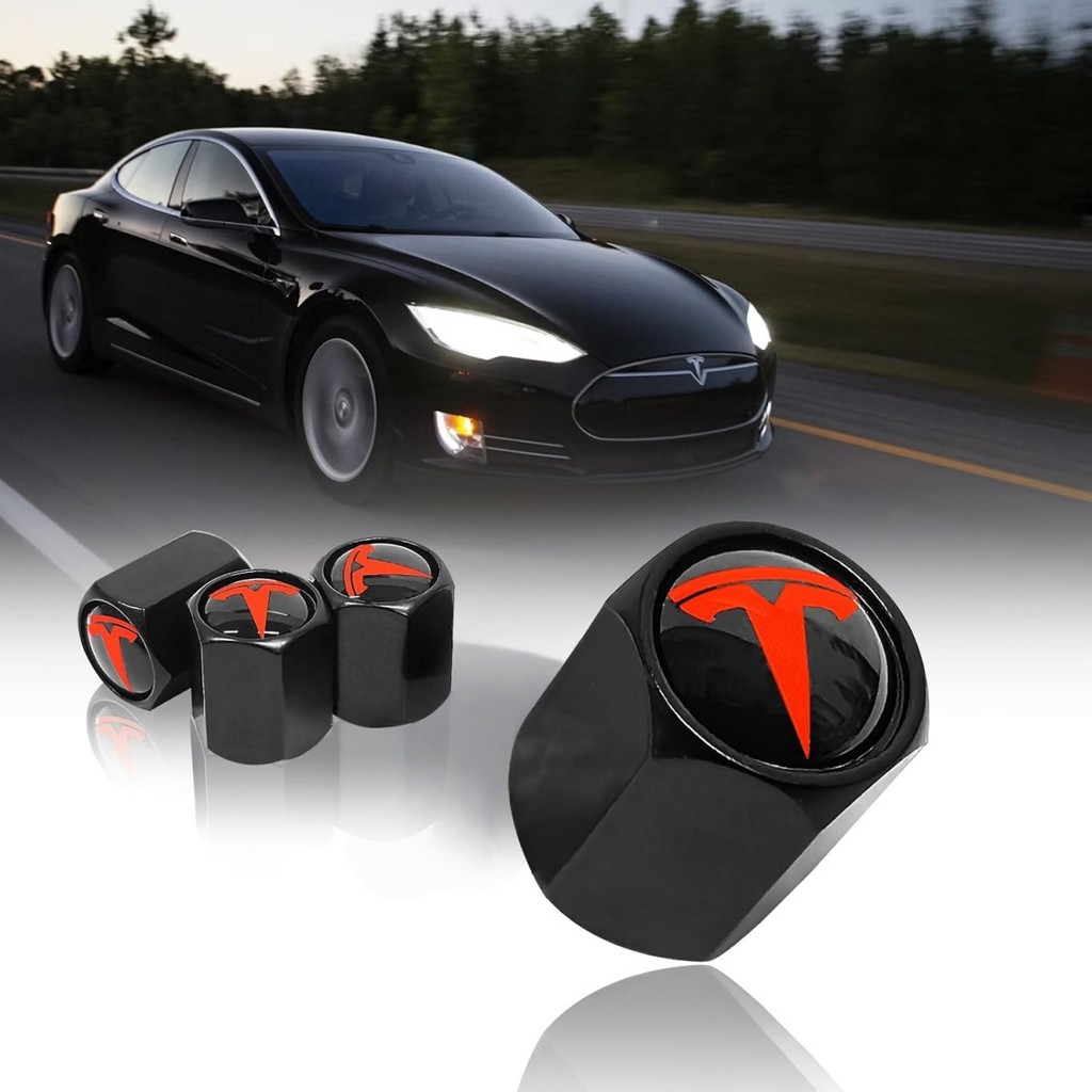 ฝาปิดก้านวาล์วยางสีแดงสําหรับ Tesla รุ่น 3, S, X, Y | หมวกวาล์วยางอลูมิเนียมกันรั่วพร้อมแหวนยางโอริงเข้ากันได้กับอุปกรณ์เสริมในรถยนต์ เทสลา |  4 แพ็ค