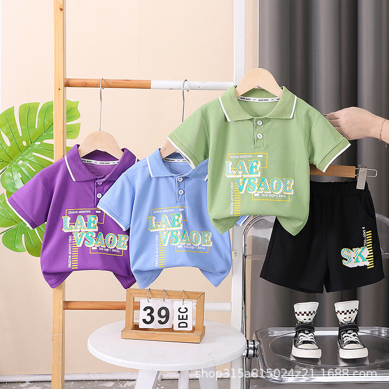ชุดเสื้อโปโลสำหรับทารกในฤดูร้อน ลายตัวอักษร ชุดนุ่มสบายสำหรับเด็กผู้ชาย