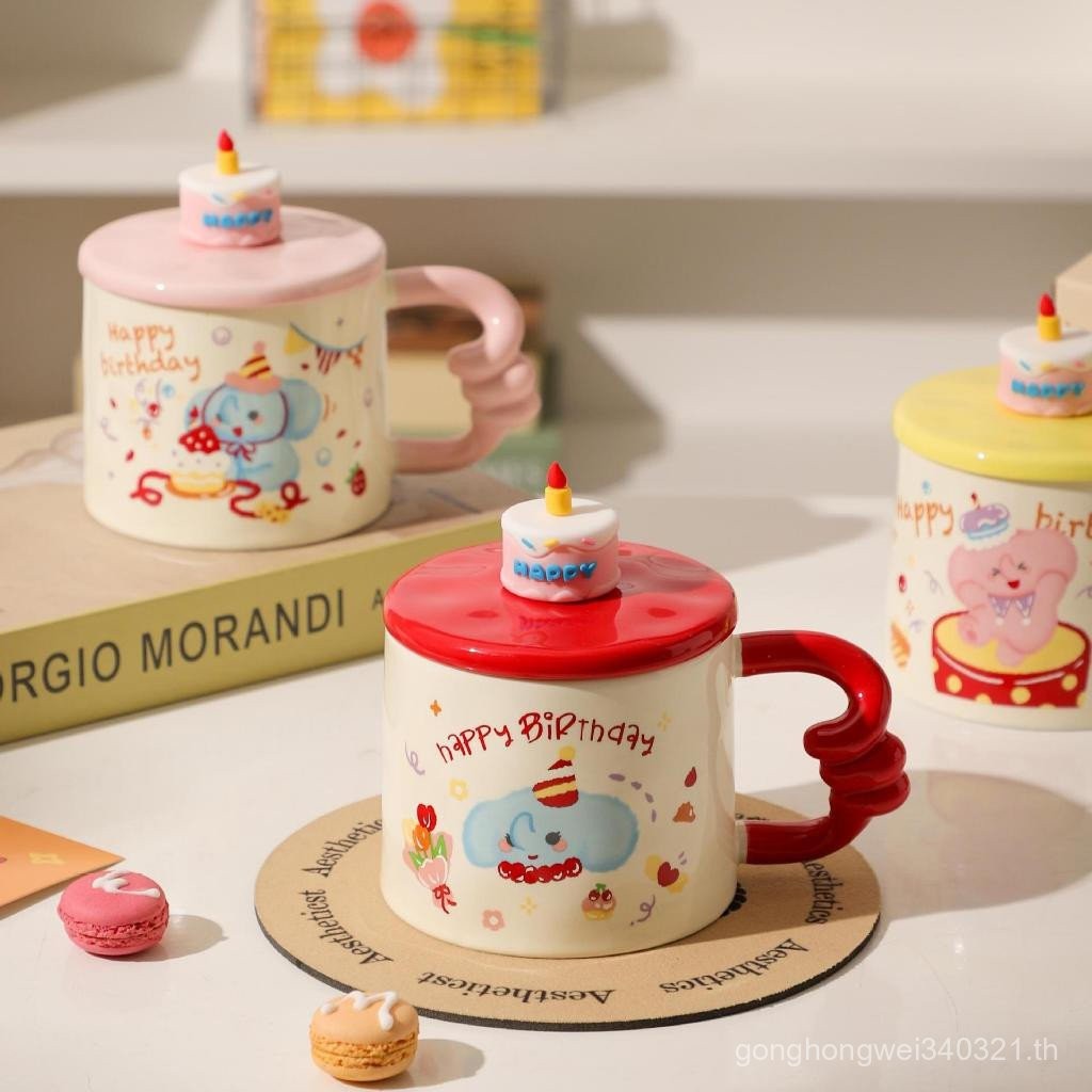 Breeze Cup. Cartoon Cartoon Ceramic Cup with Lid High Value Mug Cute Girl Heart Water Cup Souvenir C