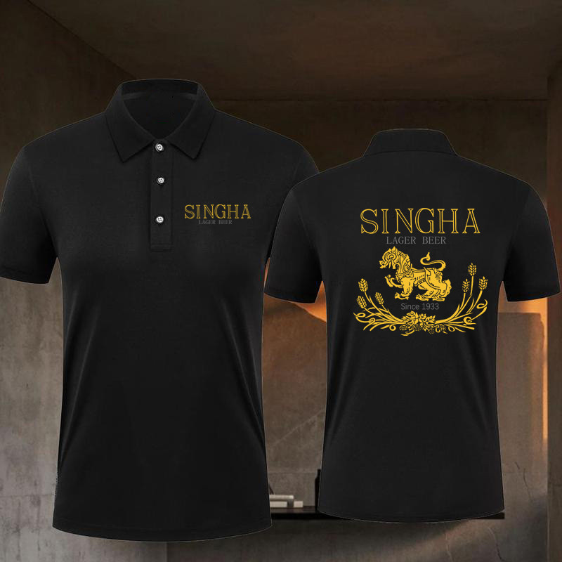 【HOT SALE】 Singha Lemon Soda POLO ผ้าฝ้ายแขนกุดเสื้อยืดพิมพ์ร้อยสำหรับผู้ชายและผู้หญิง
