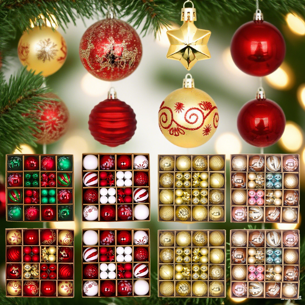 44ชิ้น ตกแต่งคริสต์มาสป่นปี้ทน-เครื่องประดับคริสต์มาสพลาสติกทนทานลูกต้นไม้วันหยุดกันน้ําสําหรับตกแต่งในร่ม/กลางแจ้งตัวเลือก6สี