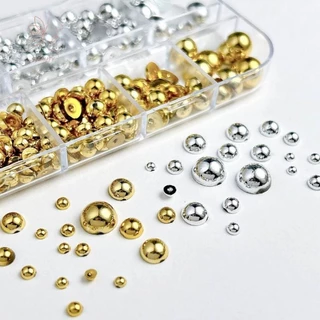 [maybeauty] 12Grids ผสมมุกครึ่งวงกลมทองและเงินเล็บ Charms ตกแต่งเล็บอุปกรณ์ร้านทําเล็บ {TH}