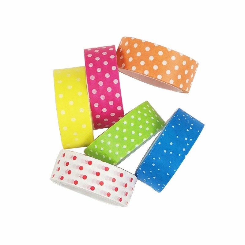 วัสดุคู่มือคู่มือคู่มือ Washi Tape Sticker Spot White Dot Dot Polka Dot Flower Dot Color DZRX
