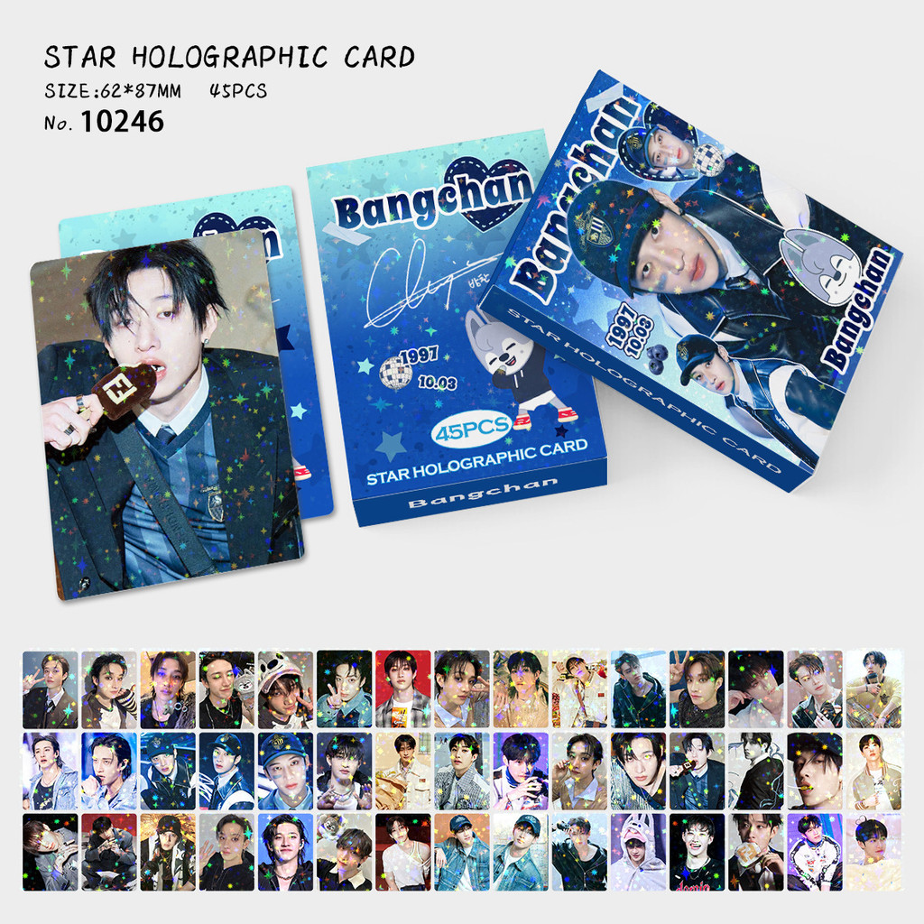 45 ชิ้น STRAY KIDS BANG CHAN HYNJIN KARMA Star Holographic การ์ด Lomo Permisson to Dance Love ภาษา P