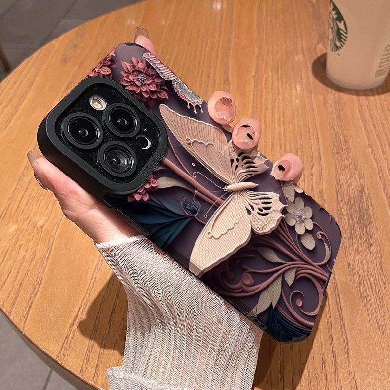 ขายร้อน Niche ภาพวาดผีเสื้อเคสโทรศัพท์ iPhone11-15Pro MaPro/Plus รวมทุกอย่างกันกระแทก
