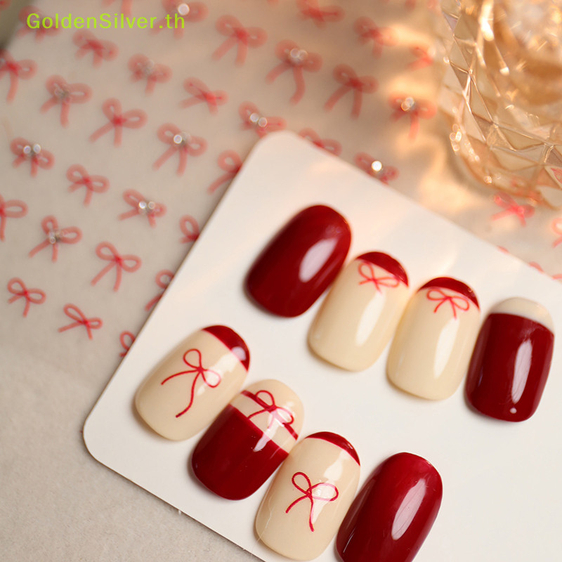 GoldenSilver 1pcs 3D ญี่ปุ่นโบว์เล็บสติกเกอร์แฟชั่นการ์ตูนขายสีดําสีขาวริบบิ้นตกแต่งเล็บ Decals DIY เล็บเครื่องมือ TH - รูปที่ 6