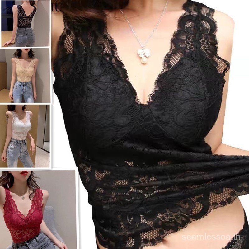 37kg-88kg ผู้หญิงลูกไม้ Crop Top Double Lining Top Sando สําหรับผู้หญิง Plus ขนาด Crop Top Plus ขนาดเสื้อกล้ามสีขาวซับคู่ Basic Top