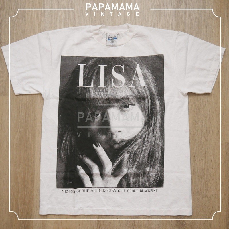 💟 HOT LlSA tag Bootleg vintage Blouse Korean Band shirt K-POP papamama เสื้อยืดผู้ชาย Women