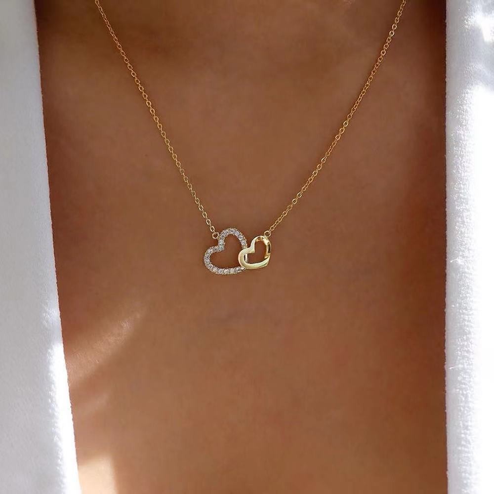 สร้อยคอหัวใจ2ดวง ใส่คู่แฟน คู่เพื่อน เงิน ทอง พร้อมส่ง