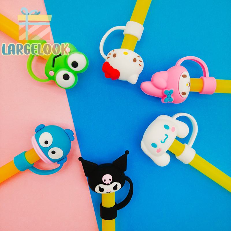 SANRIO [Largelook] 10 มม.Sanrio ฟางแขน Hello Kitty Cinnamoroll น่ารักการ์ตูนซิลิโคนฟางปลั๊กฝุ่น Kuromi Melody ฟางเครื่องประดับ Prop [ใหม่]