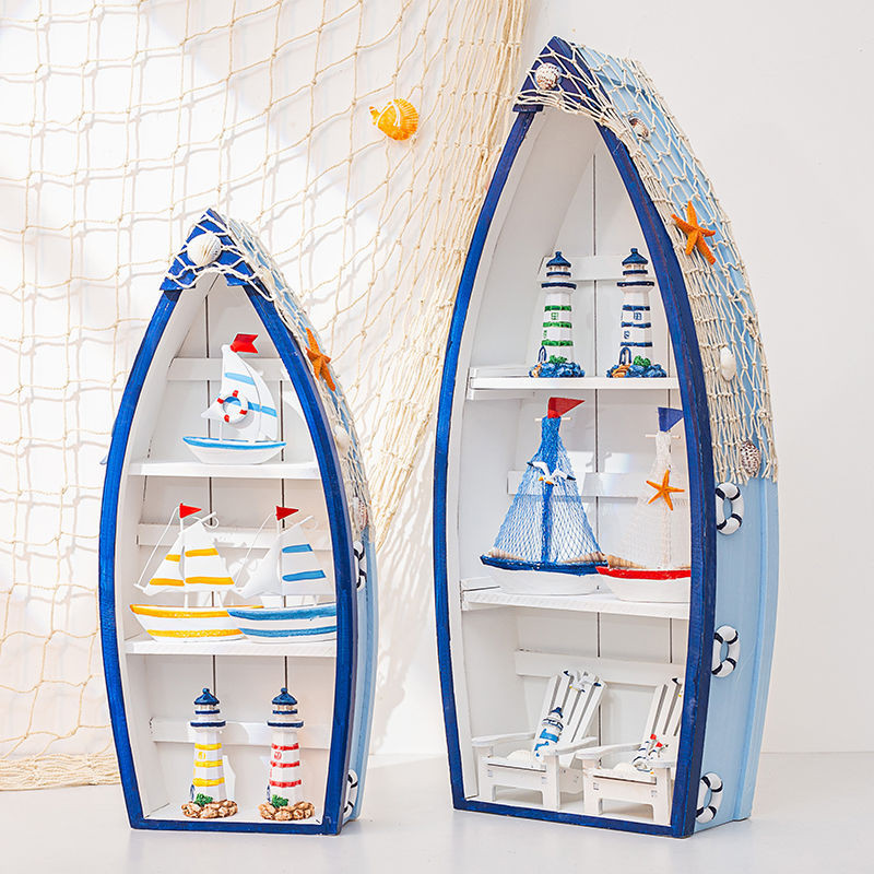 Wyd.meterranean Creative Boat-Shaped Display Cabinet หัตถกรรมตู้เรือ Home Storage กล่องเก็บจอแสดงผลตกแต่ง Cab