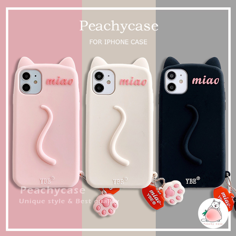3ง น่ารัก แมวสีทึบซิลิโคนโทรศัพท์กรณีเข้ากันได้สําหรับ ไอโฟน 15 14 13 12 มือโปร สูงสุด 11 15โปรแม็กซ์ กับแมวตีนจี้หนาทนต่อการตกป้องกันปลอกโ