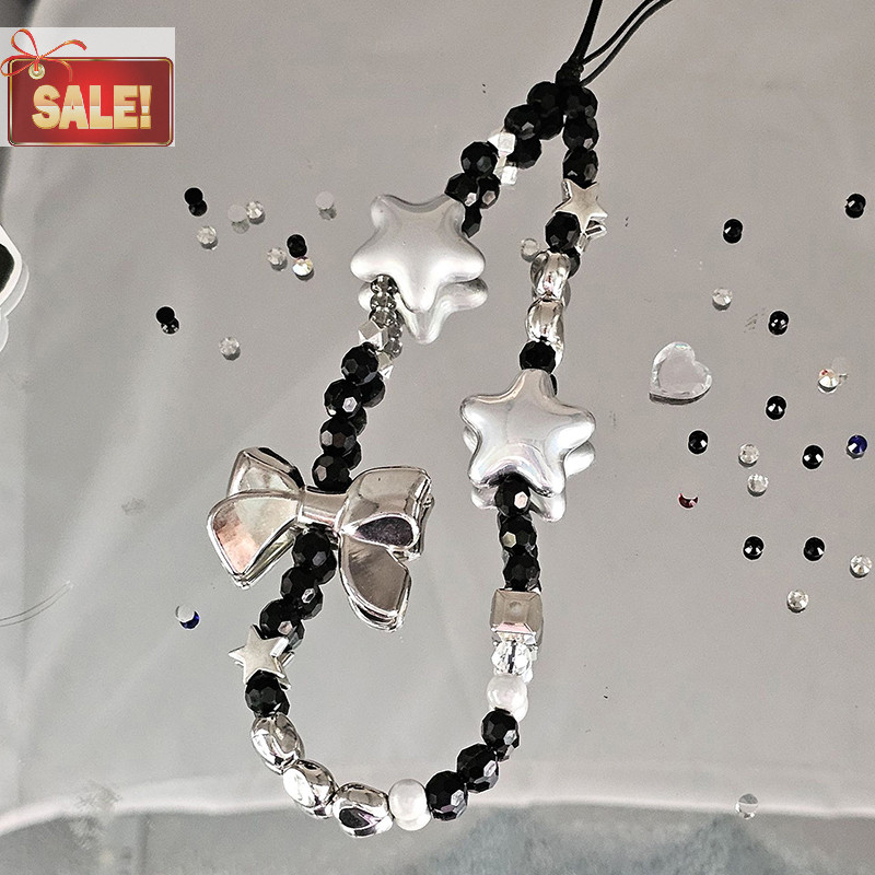 Bl สีดําเงิน Ins สไตล์ Y2K Star จี้ผีเสื้อสายคล้องโทรศัพท์ Charm Lanyard Anti Loss พวงกุญแจกล้องแขวนโซ่ DIY ตกแต่ง A