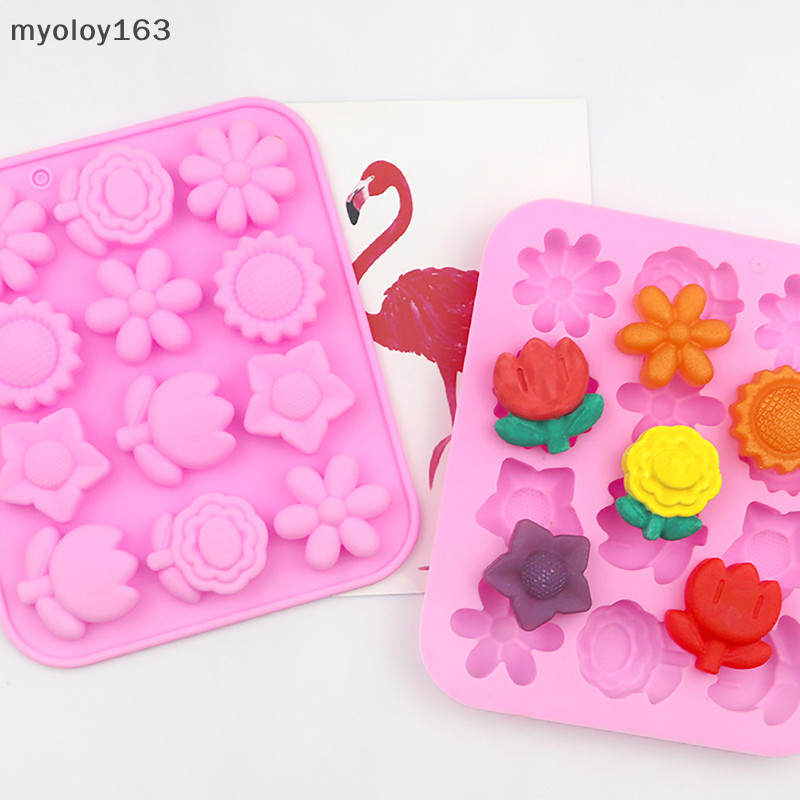 Myoloy แม่พิมพ์เค้กมูสดอกกุหลาบดอกเบญจมาศซิลิโคนถาดอบถาดขนมช็อคโกแลตเยลลี่มัฟฟินสบู่แฮนด์เมด TH