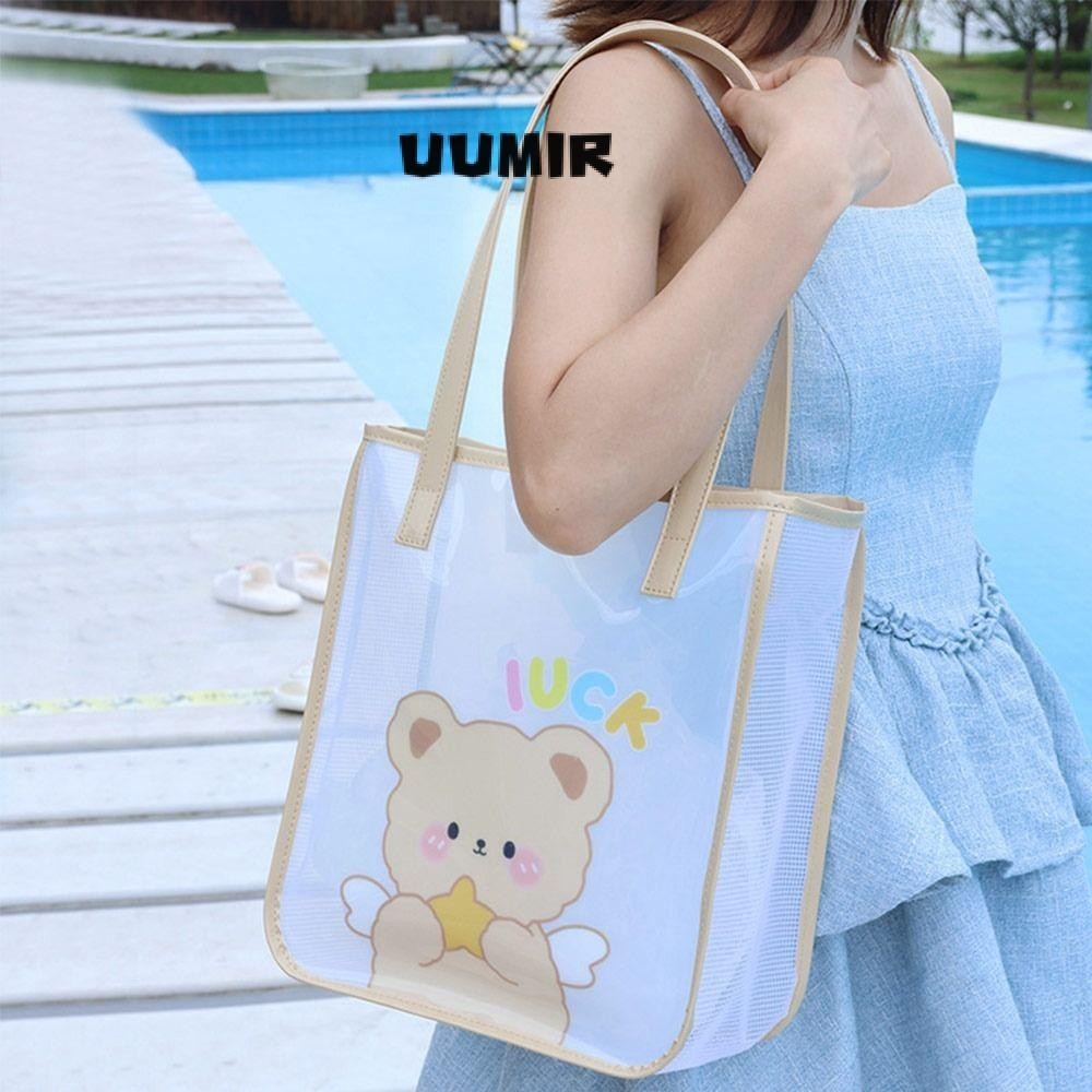 UUMIR กระเป๋าโท้ต, กระเป๋าถือใส PVC Jelly, กระเป๋าสะพายกันน้ําความจุขนาดใหญ่แบบพกพาชายหาด