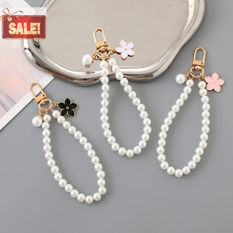 Bl Ins สไตล์เพิร์ลลูกปัดพวงกุญแจ Bowknot โทรศัพท์จี้หูฟัง Charm กระเป๋าตกแต่งกุญแจรถแหวน A