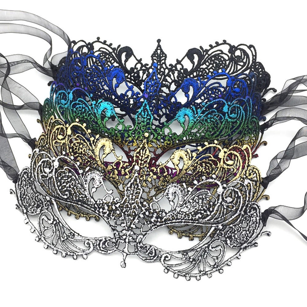 ผู้หญิง Bronzing Face Mask เซ็กซี่ Hollow Lace Masquerade เจ้าหญิงคอสเพลย์ Prom Props เครื่องแต่งกายไนท์คลับ QUeen Eye Mask