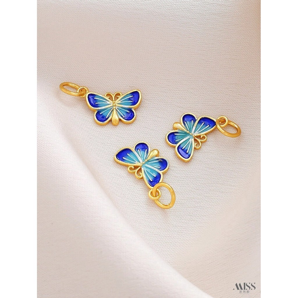 จี้ Strong การเก็บรักษาสี 18K Burnt Blue Cloisonne สตรอเบอร์รี่ผีเสื้อ Lotus ดอกไม้เด็กช้างจี้ diy สร้อยข้อมือสร้อยคอจี้อุปกรณ์เสริม
