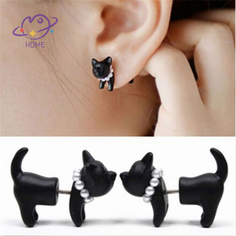 [mayhome] 1 ชิ้น Punk Stereoscopic Pearl Black Kitty Cat Impalement ต่างหูสตั๊ดหู Unisex {TH}