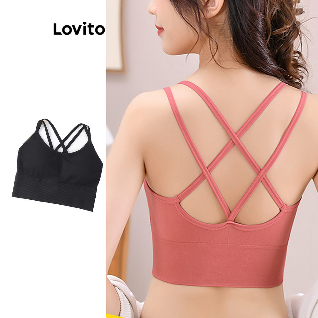Lovito สปอร์ตบราผู้หญิง ไร้รอย สีพื้น สไตล์สปอร์ต LNL231