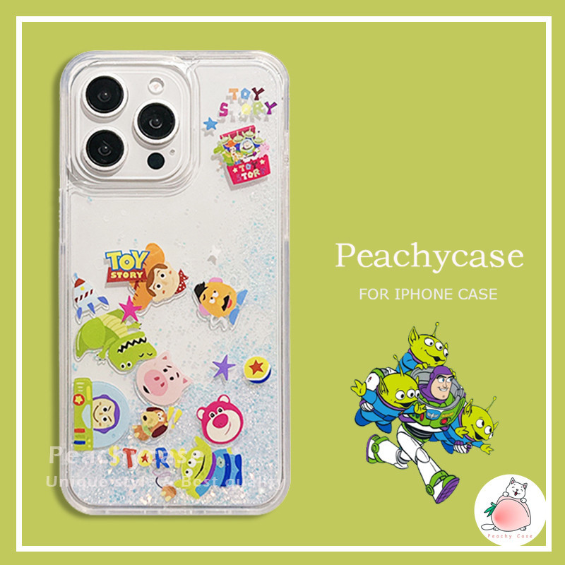 การ์ตูนtoy Story AlienLotso Buzz Lightyear Slider Quicksandเคสโทรศัพท์สําหรับiPhone 15 14 Plus 13 12 11 Pro Max 15Plusโปร่งใสฮาร์ดปกหลังปลอกกันกระแทก