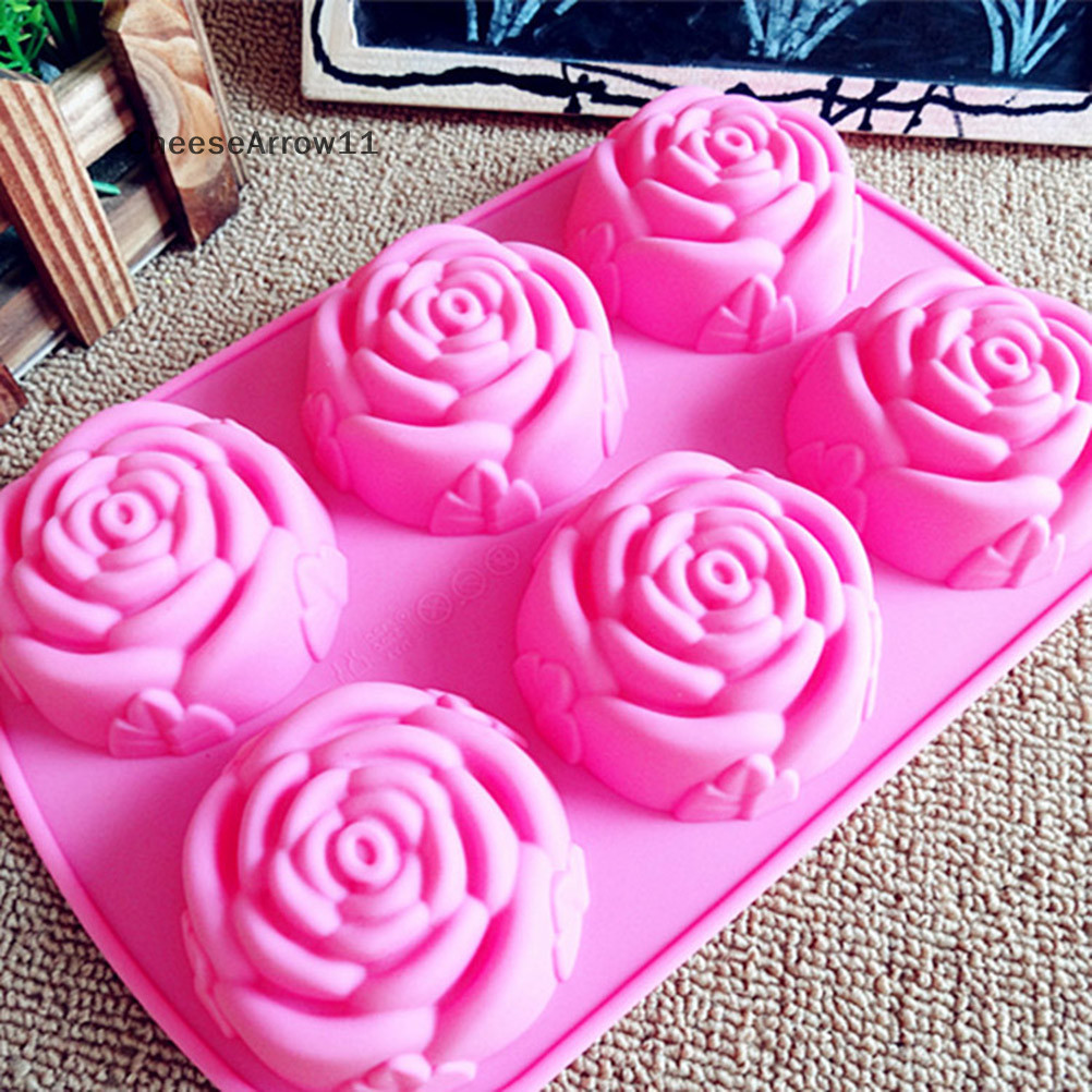 Che ใหม่ Silicon Rose s สบู่แม่พิมพ์เค้กช็อกโกแลต Candy Jelly Mould 6 Cavities TH