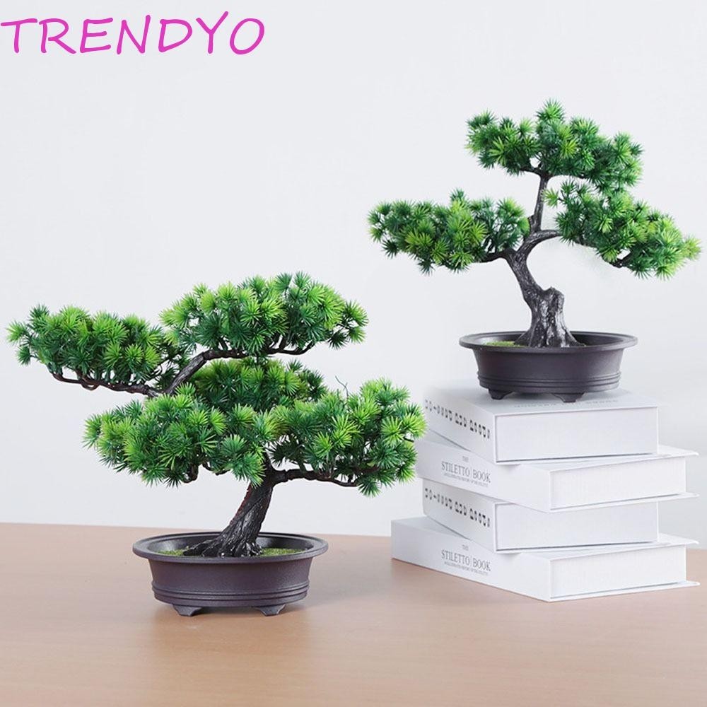 Trendyo ต้นสนประดิษฐ์บอนไซ,ต้นสนจําลองพลาสติกที่สมจริง, พืชสีเขียวทําด้วยมือต้นไม้ปลอมกับกระถางดอกไม้พืชบอนไซประดิษฐ์สวน