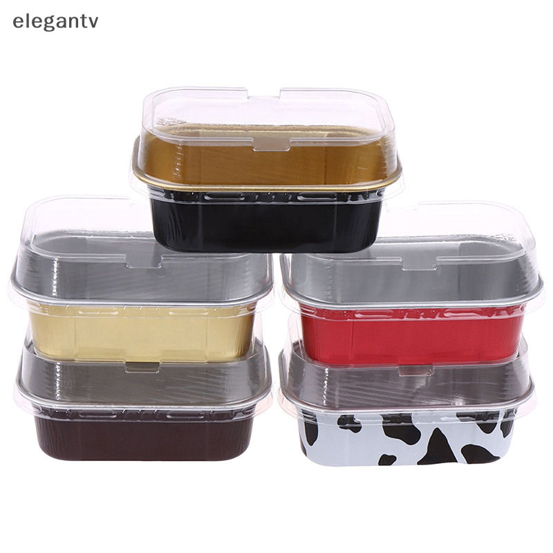Egn ถ้วยอบอลูมิเนียมฟอยล์สี่เหลี่ยม 10 ชิ้นแม่พิมพ์พร้อมฝาปิดเครื่องมือขนม N