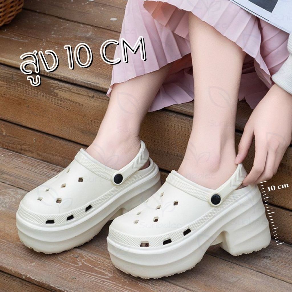 SHO-PIZ11 รองเท้าส้นสูง ไม่แถมตัวติด สูง 10 CM รองเท้าหัวโต มีสายรัดส้น วัสดุยาง EVA เบาใส่สบาย สินค้าพร้อมส่ง