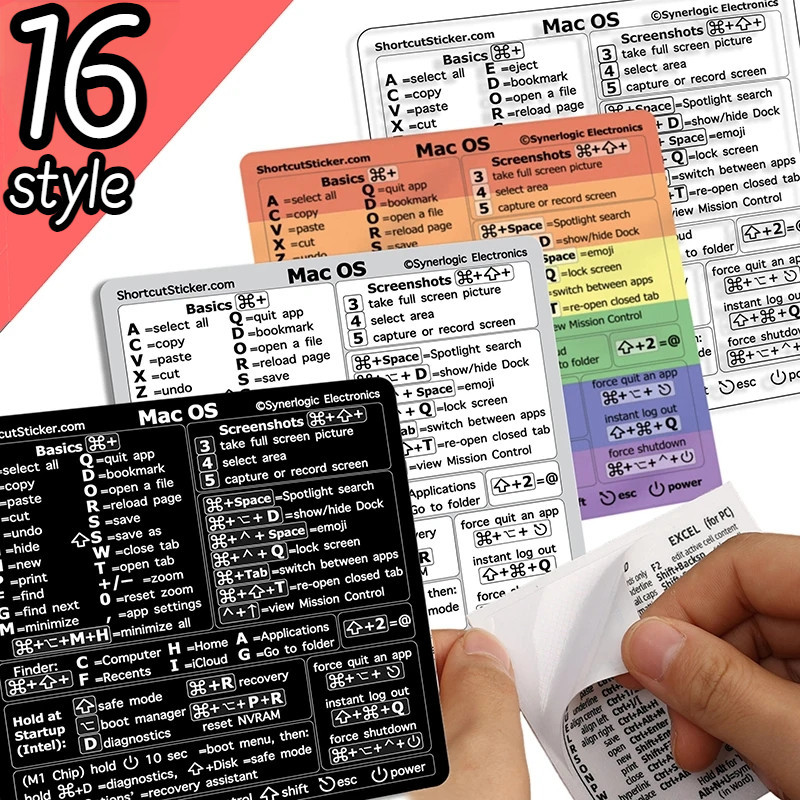 Universal 16 รูปแบบแป้นพิมพ์อ้างอิงสติกเกอร์ลัดกาวสําหรับหน้าต่าง Photoshop Word Excel ปุ่มลัด Decals