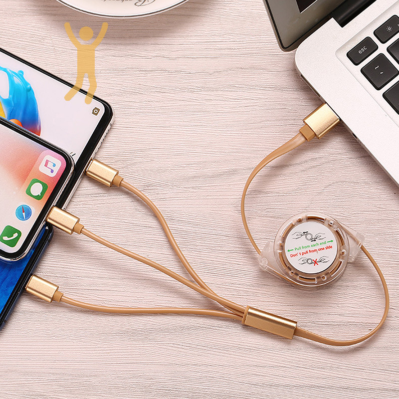 Good al 3 In 1 Retractable Data สาย USB ชาร์จโทรศัพท์แบบพกพา Fast Charging สายโทรศัพท์ Type-C สายชาร์จได้ดี